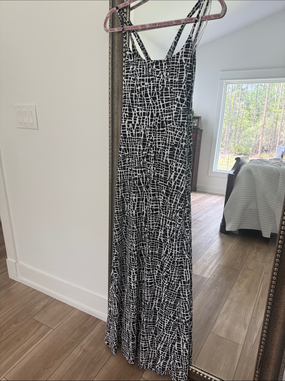 Susana  Monaco Black & White Patterned Maxi Dress with Straps